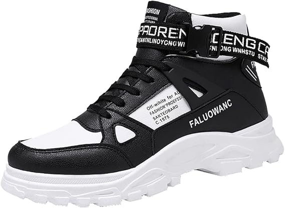 Amazon Co Jp スニーカーメンズ ハイカット カジュアルシューズ Puレザーランニング シューズ防滑 軽量 防水 スニーカー おしゃれ ウォーキングシューズ通学 日常着用 26 5cm ブラック ファッション