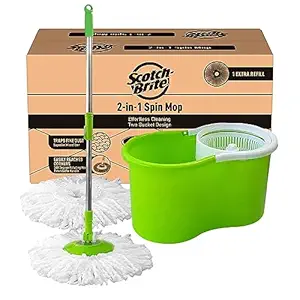 Scotch-Brite 2-in-1 Bucket Spin Mop (Green, 2 Refills), 4 Pcs