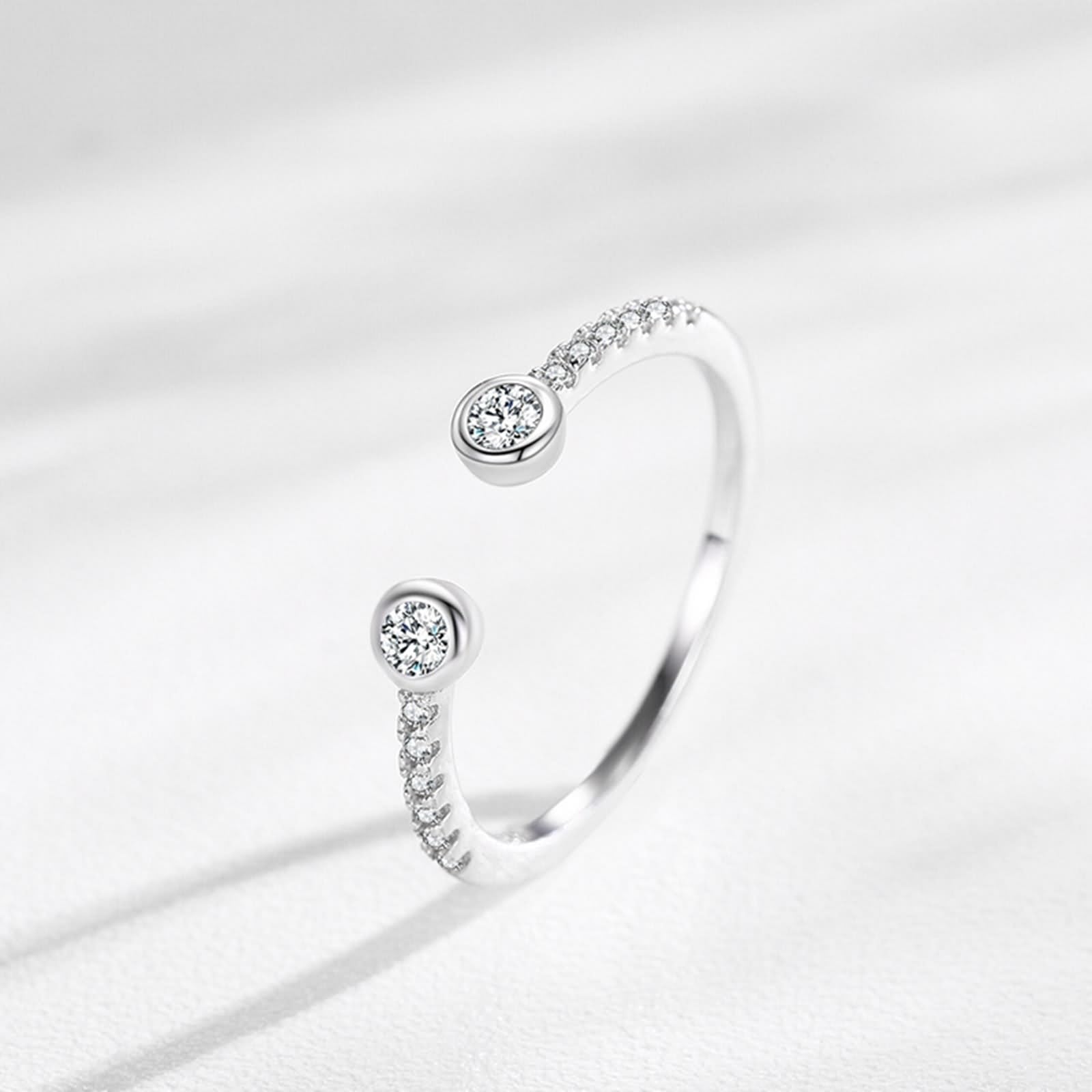 Anillos de compromiso para mujer, diseño abierto apilable con diamantes redondos de laboratorio, oro blanco de 14 quilates, talla 57 (18,1)