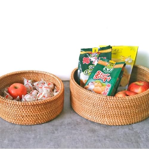 Panier en rotin avec couvercle, Panier de Rangement Osier, Boîte Décorative Tissée pour Table, étagère dans le Salon, Salle de Bain, Chambre, Naturel – vue 8