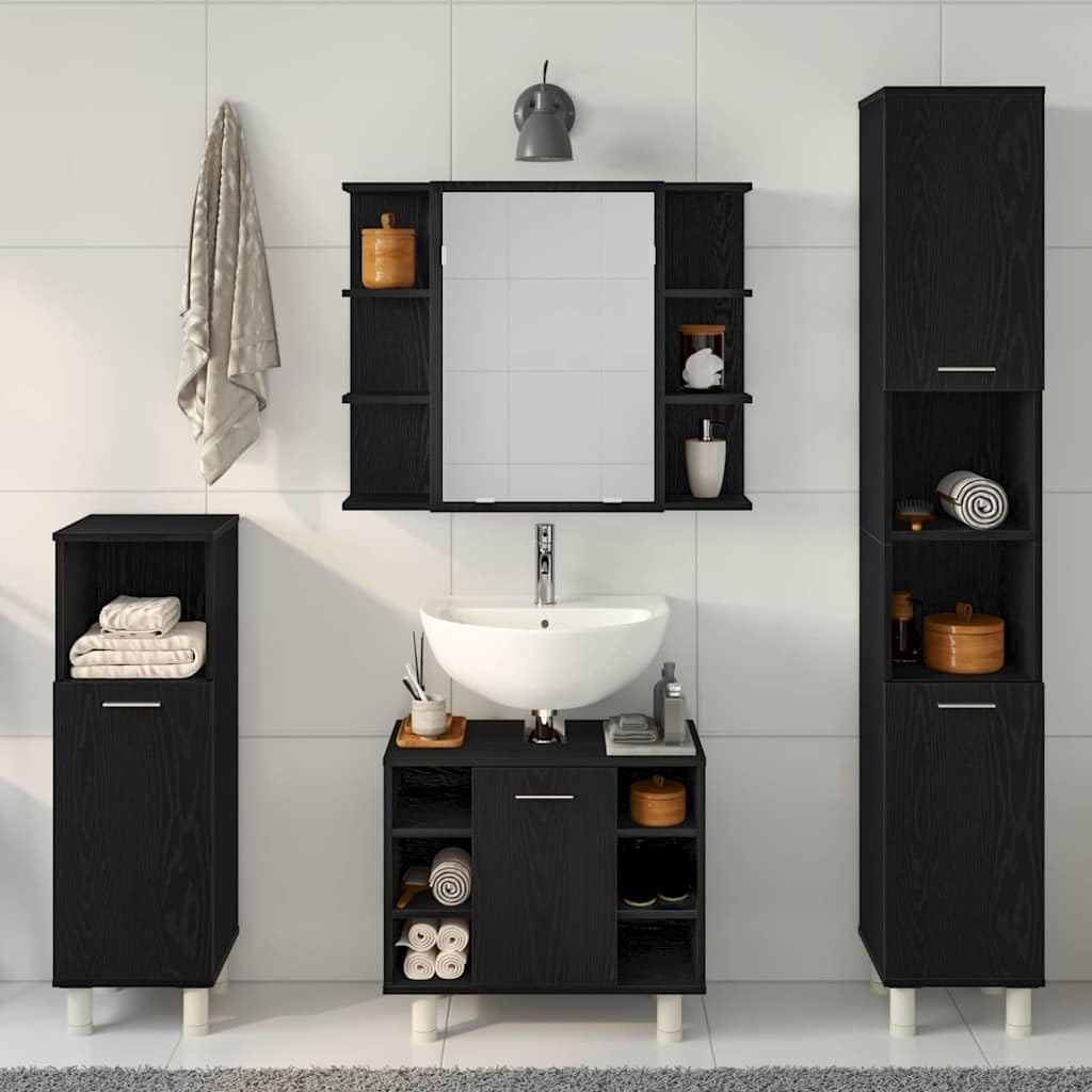 Juego de Muebles de baño 4 pcs Negro 30 x 30 x 179,5 cm,Conjuntos de Muebles,Muebles de baño,69.8kg-3333047