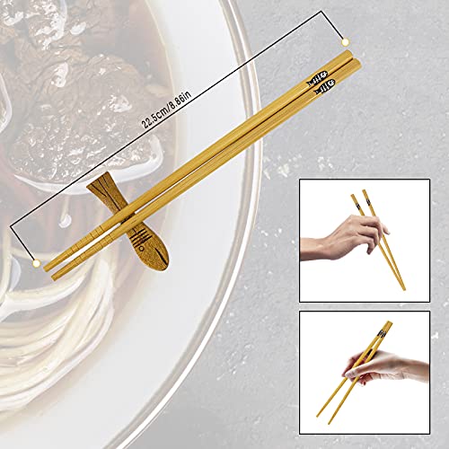 Digitizerart 4 Pairs Japanese Style Bamboo Chopsticks With Cartoon Cute Fat Fish Chopstick Rest Gift Set,Natural Bamboo Wooden Reusable Lightweight Non Slip Classic Tasteful Chinese Chopstick #TOP1