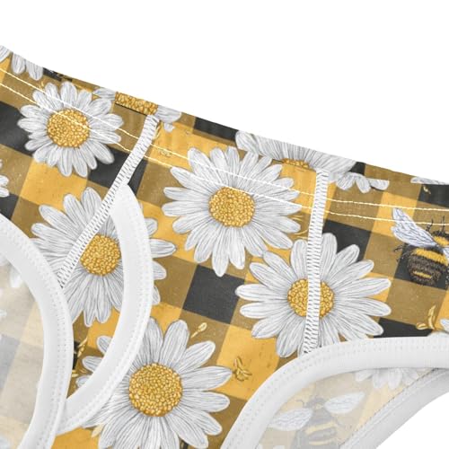 Wusikd White Daisies Yellow Boys' Underwear Cotton Honeybees Checkered Boys Briefs Soft Toddler Underwear 2T4