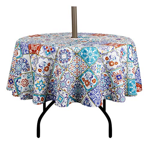 Ehousehome Outdoor and Indoor 60inch Round Tablecloth with Umbrella Hole and Zipper, Waterproof Zippered Patio Table Cloths, Spring/Summer Table Covers for Backyard Circular Table/BBQs/Picnic