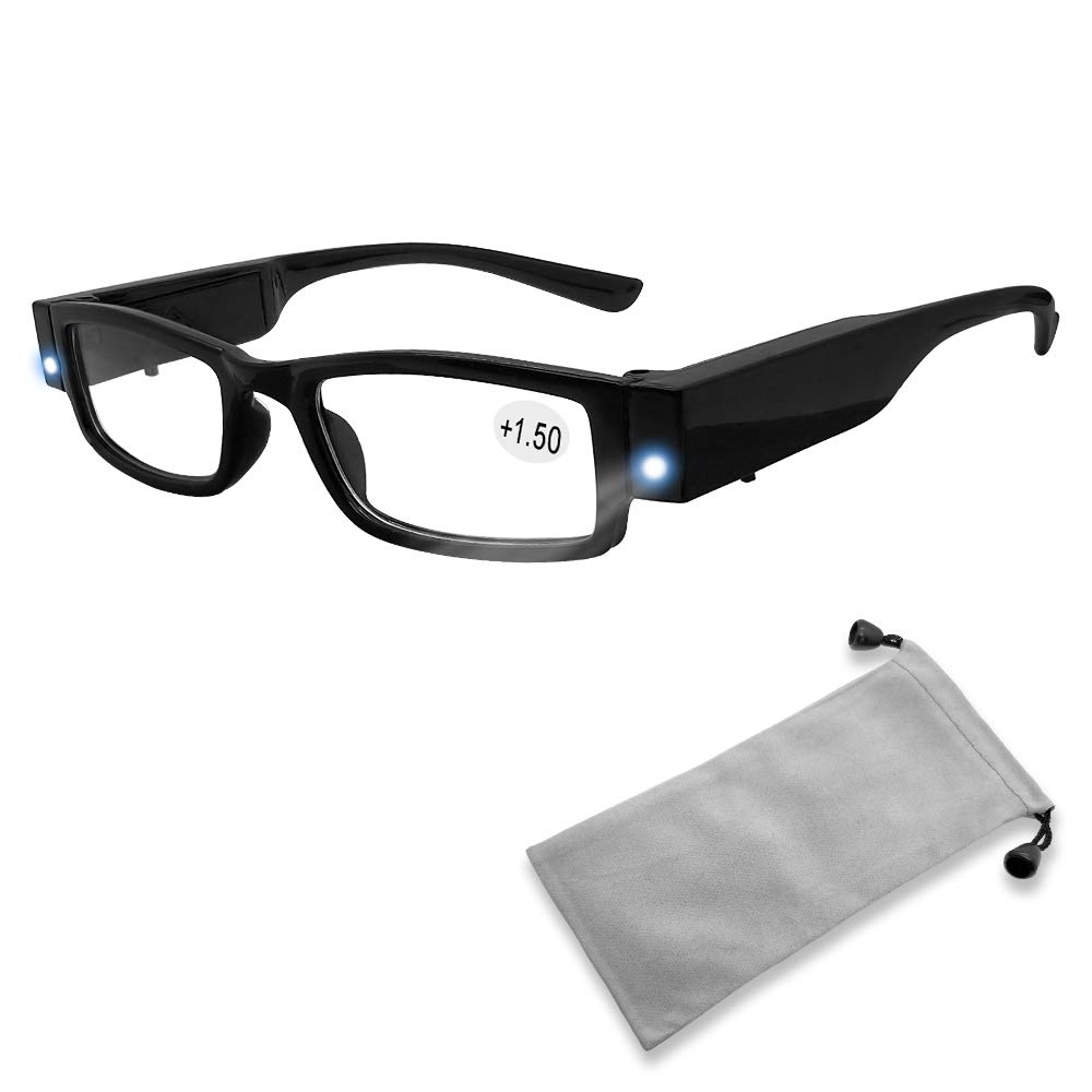 Led Readers for Men Women Reading Glasses With Light Magnifying Glasses with Light Led Magnifier Eyeglasses Nighttime Reader Compact Full Frame Eyewear Unisex Clear Vision Lighted Eye Glasses