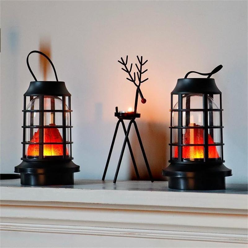 Miniatura 2 de TRIROCKS Juego de 2 faroles de chimenea sin llama, 5 x 5 x 8 pulgadas, luces parpadeantes de llama volcánica resistentes a la intemperie y
