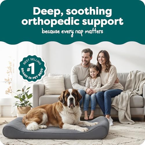 Image of FurHaven Orthopedic Dog Bed for Large Dogs, Luxe Lounger Contour Mattress with Solid Orthopedic Foam Slab for Joint Support, Removable Washable Cover, Giant XXXL, Plush Suede, Gray