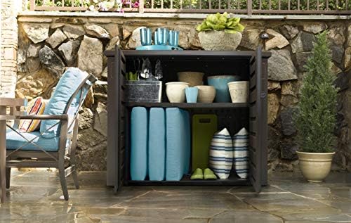Rubbermaid Extra Large Decorative Patio Storage Weather Resistant Outdoor Storage Cabinet Dark Teak Garden Outdoor Amazon Com