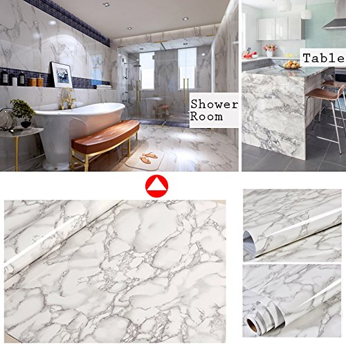 Fdrirect Adesivo de Papel de Parede de Mármore, Impermeável - Branco