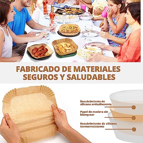 CPTEC 100 Stück Quadratisches Papier für Luftfritteuse 20 cm, Zubehör Fritteuse ohne Öl, Air Fryer Zubehör, Einwegpapier AirFryer, Backofen, Mikrowelle, bis zu 6 Liter – Bild 6