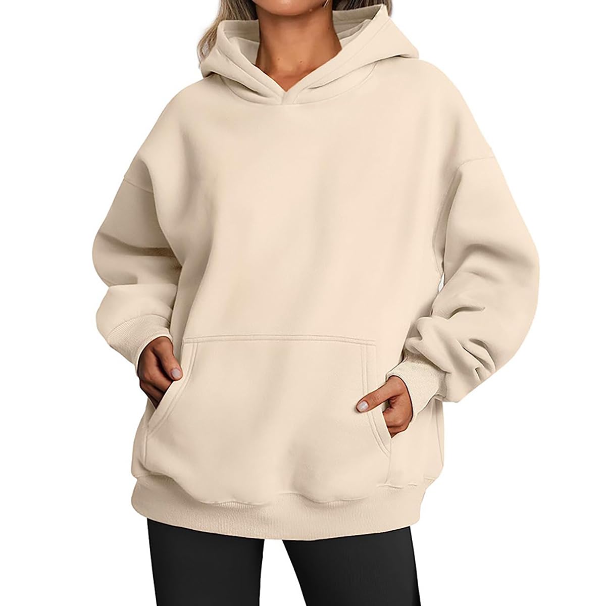 2024 Felpe Oversize da Donna Pullover Manica Lunga Moda Top Casual Felpa con Cappuccio Foderata in Pile Autunno