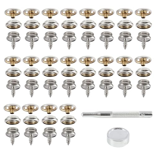 62 Pièces 10mm Boutons Pression en Métal Couture et Outils de Fixation, Bouton Pression en Acier Inoxydable, Boutons Pressions Metalliques, Incluant 2 Outils...