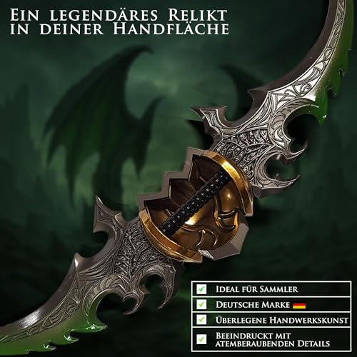World of Warcraft Kriegsgleve von Azzinoth, Warglaive of Azzinoth, Brieföffner in Schwertform mit Ständer, 27 cm, Accessoire für Zuhause und das Büro, Geschenk und Merchandise für Fans & Sammler