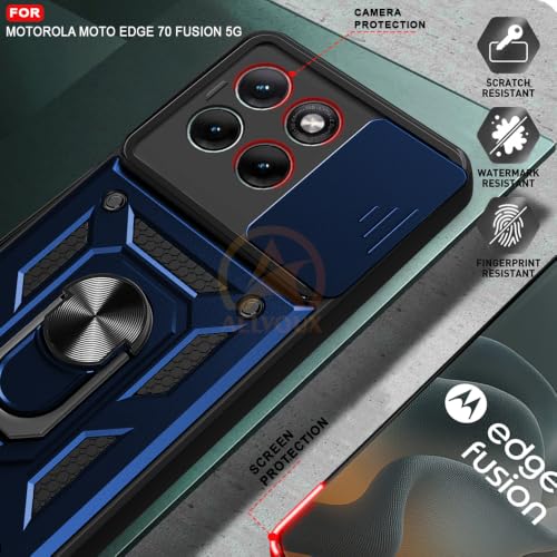 Image of Armor Bumper Back Cover Case for Moto Edge 70 Fusion 5G | Rotating Camera Cover, Ring Holder & Kickstand | Heavy Duty & 360 Degree Protection Moto Edge 70 Fusion 5G Back Cover (Blue)
