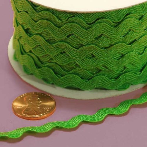 Paper Mart Apple Green Ric Rac Trim, 5mm x 22Yd, Satin, Polyester, Wedding, Occasion: General Decor, Color: Apple Green, Pattern: Chevron