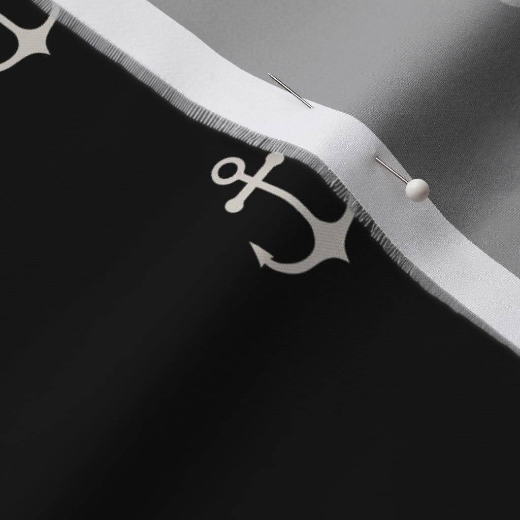 Spoonflower Fabric - Anchor Black White Nautical Sea Monochrome Modern Printed on Organic Cotton Sateen Fabric by The Yard - Sewing Quilting Apparel Home Decor