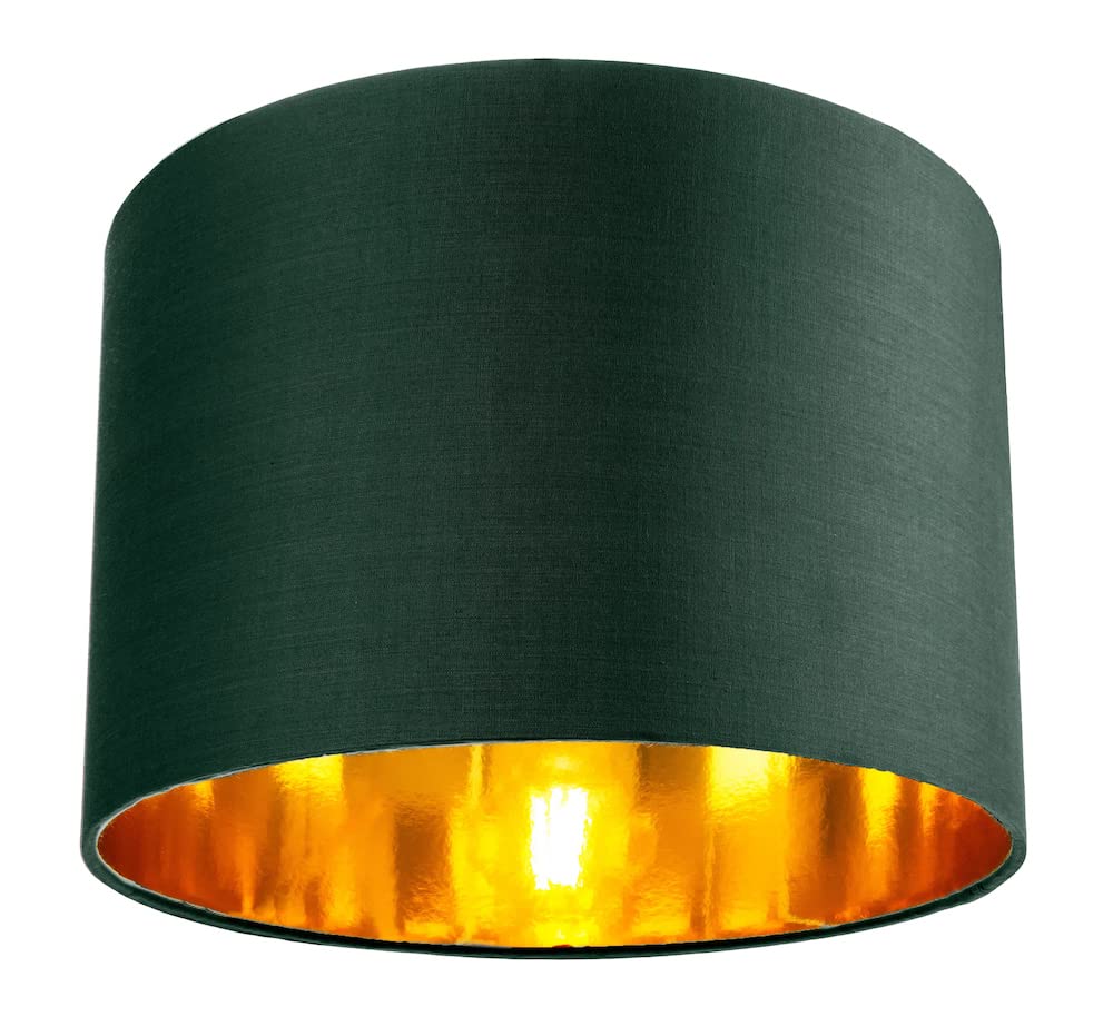 Happy Homewares Forest Green Contemporary And Chic Cotton 10" Table Or Pendant Circular Drum Lamp Shade With Shiny Copper Inner - 60Watt Maximum By