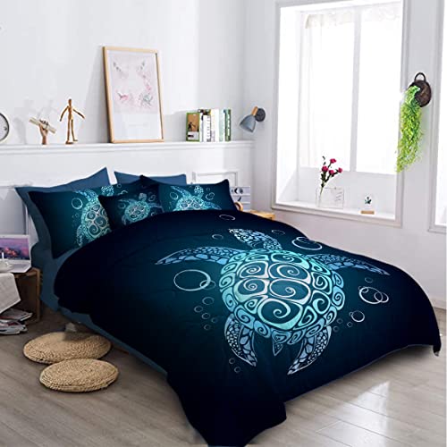 BlessLiving Turtle Comforter Set Sea Turtle Bedding Teal Turquoise Queen Size Bed-in-A-Bag 8-Piece Beach Coastal Turtle Comforter Set with Sheets, Shams, Decorative Pillow (Queen) - Image 2