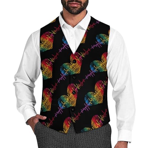 LGBT Heartbeat Lesbian Gays Love Men's Suit Vests Dress Vest V-Neck Waistcoat Slim Business Formal with Pocket