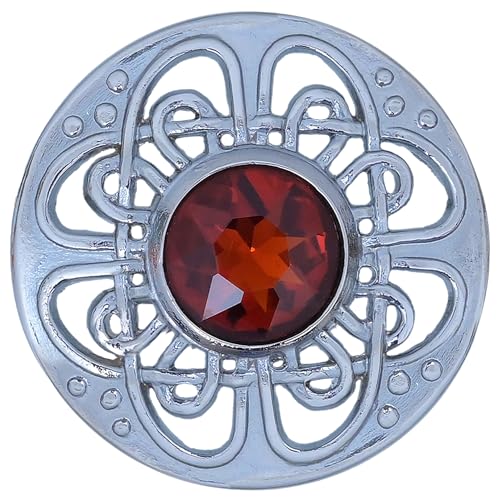 Image of Elegant Culloden Plaid Brooch - Scottish Kilt Fly Plaid Brooch Intricate Celtic Knot in Pewter with Gemstone 3-Inch Diameter - Ideal for Scottish Kilts & Formal Wear
