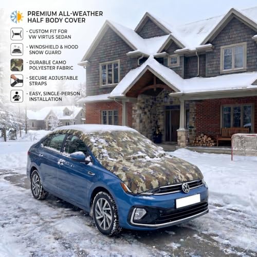Image of Pivalo Half Car Body Cover for Sedan Cars (All Models & Years) | 100% Waterproof Outdoor UV & Heat All Weather Protection | Triple Stitched 3 Layer with Adjustable Straps Cover (Military /Army)