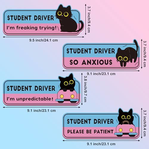 CNhoqc New Student Driver Magnet - 4pcs Funny Black Cat Please Be Patient New Student Driver Automotive Car Magnet Reflective Safety Warning Attention Sign Reusable Removable Novice Bumper Stickers