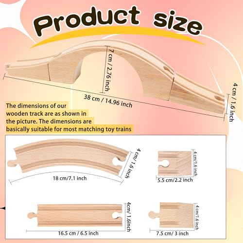 Kugliwa 9 Pcs Wooden Train Bridge Set Wood Train Track Expansion Compatible with Railroad Set Railway Train Track Connectors