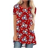 uojfnhb USA Independence Day Tunic Tops for Women American Flag Print Shirts Casual Crewneck Short S