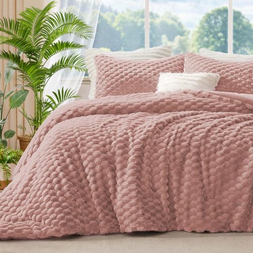BEDELITE Fluffy Twin Comforter Set - Dusty Pink Fleece Soft Comforter for Twin Size Bed, Luxury Warm Bedding Set for Winter, Fuzzy Bed Set 2 Pieces (1 Comforter, 1 Pillowcase)