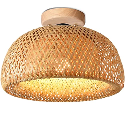 Plafonnier lanterne rétro en rotin et bois de 30 cm pour café