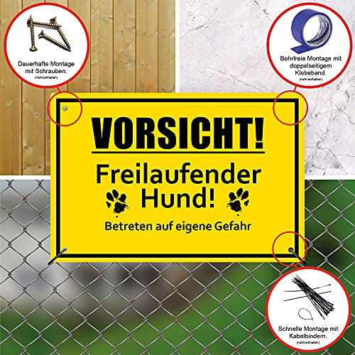 2 Stück Vorsicht! freilaufender Hund Schild 20 x 30 cm aus stabiler PVC Hartschaumplatte 3mm Achtung vor dem Hund Schild mit UV-Schutz von STROBO