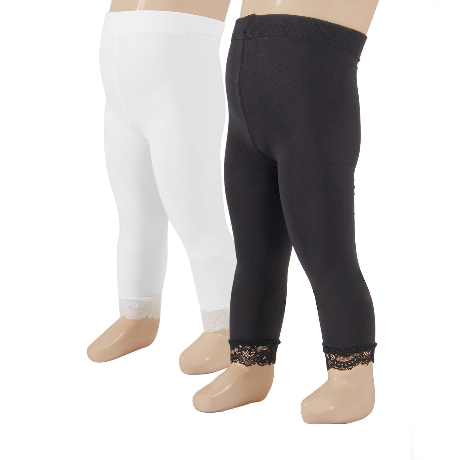 CALZITALY 2 Paar Baby Kurze Leggings aus Mikrofaser mit Spitzen | Blickdichte Strumpfhosen ohne Fuß | 12-24 Monate | Weiß, Schwarz | 40 DEN | Made in Italy
