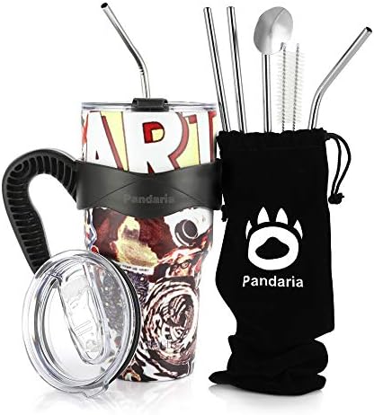 Pandaria 30oz Stainless Steel Vacuum Insulated Tumbler Set Double Wall Travel Mug Coffee Cup with Metal Straws, Splash-Proof Lids & Easy-Grip Handle for Ice Drink & Hot Beverages, Picnic Day
