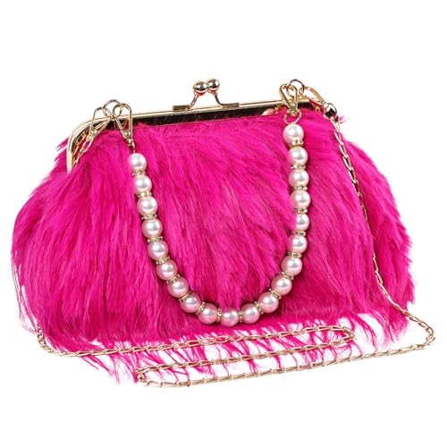 FeelfunFeather Women Clutch Purses,Fluffy Feather Evening Handbags for Wedding Party Banquet Prom Crossbody Bag with Detachable Chain(Hot Pink)