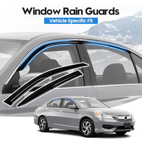 Image of Accord Rain Guards - Window Visors for Honda Accord 2008-2017, Out-Channel Side Window Rain Guards for Accord Accessories, 4PCS, Black, Car Accessories
