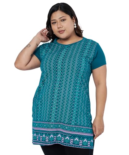 Image of Women Printed Cotton Tshirt with Side Slits & Pocket