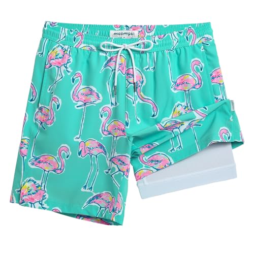 Image of maamgic Mens Swim Trunks with Compression Liner 7 Inch Inseam Mens Bathing Suit Quick Dry Swimming Trunks Swimsuit