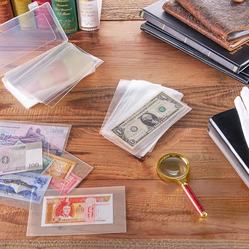 200 Stück klare Währungs-Schutzhüllen mit Aufbewahrungskasten – säurefreie OPP-Banknote-Schutzhüllen, universell für Sammler PN02S1