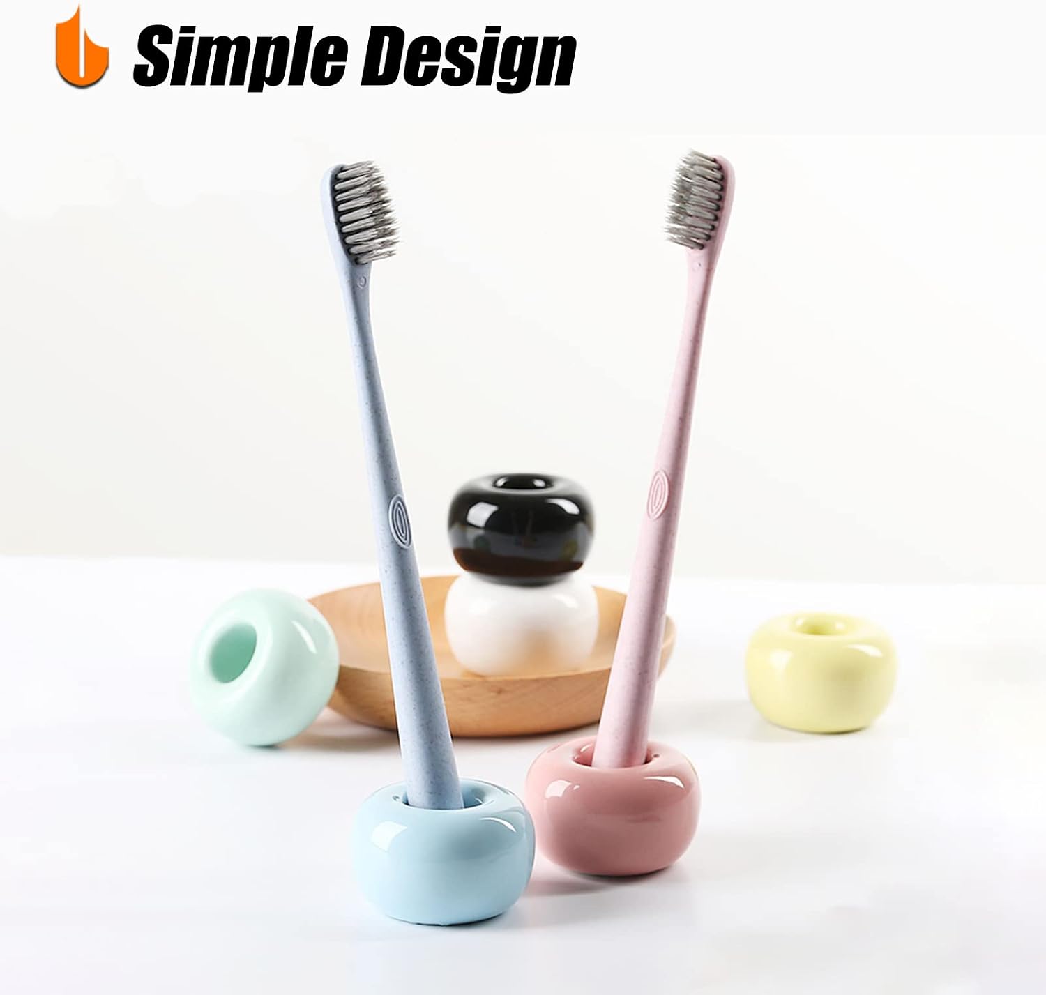 Urbanstrive Sleek Mini Ceramics Toothbrush Holder Stand for Bathroom Vanity Countertops (Pink 2-Pack) image 3