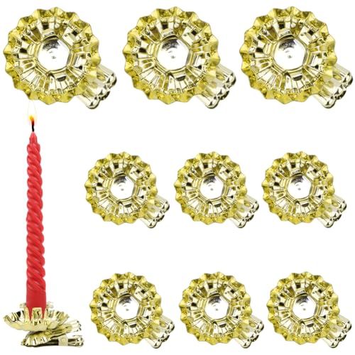 Portacandele a clip argentato, per albero di Natale, in metallo, per feste di compleanno, Natale, set di 10 pezzi (forma a scala di pesce, oro)