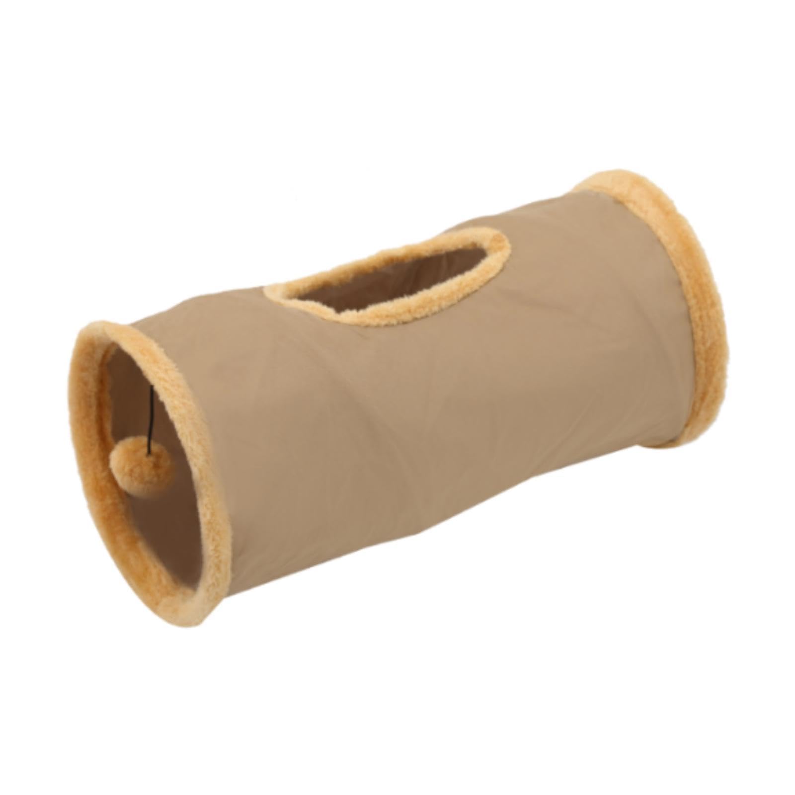 Túnel para gatos resistente a los arañazos y plegable juguete suave caqui