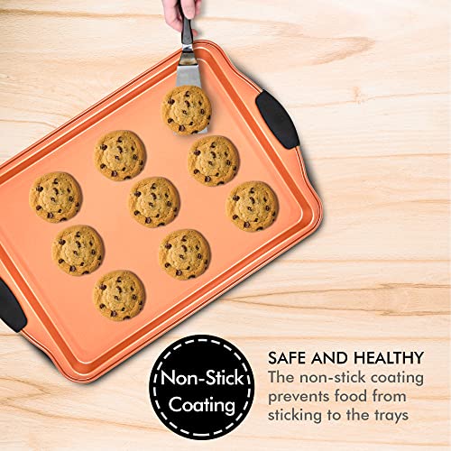 Baking Pan 10 Piece Set Nonstick Copper Steel Oven Bakeware Kitchen Set With Silicone Grips, Cookie Sheets, Round Cake Pans, 9X13 Pan With Lid, Loaf Pan, Deep Pan, Pizza Crisper, Muffin Pan By Perlli #TOP4