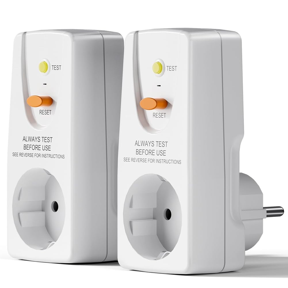 Jevina Lot de 2 fiches de protection contre les fuites Gfci 16 A - Prise RCD - Disjoncteur pour un usage domestique - Prise européenne