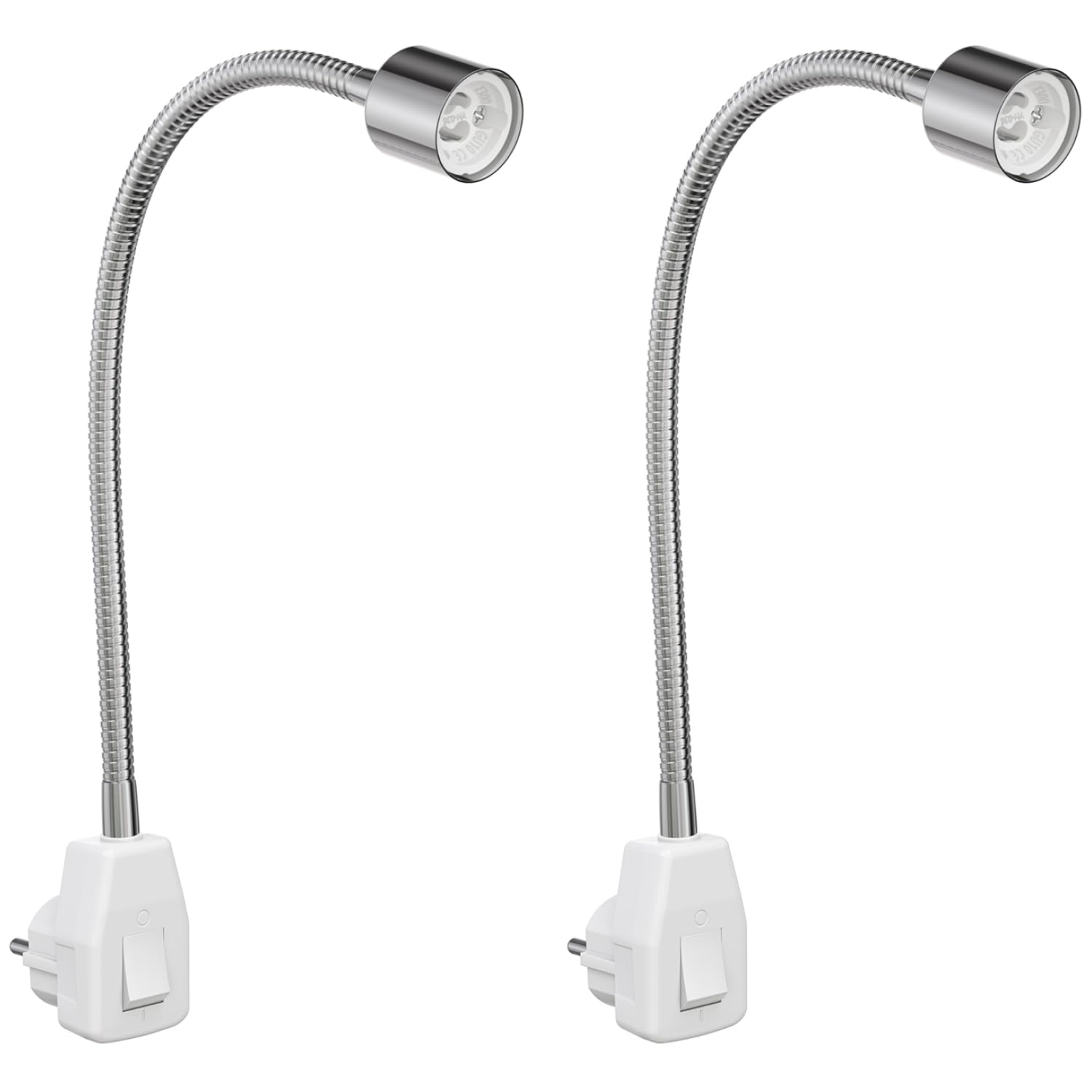 ledscom.de 2 Stück Steckdosenleuchte/Leselampe LESCH, Schwanenhals, chrom/weiß, 1x GU10 max. 10W