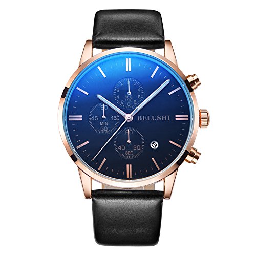 Montres Hommes décontractées BELUSHI en cuir marron pour un style affaires et casual élégant