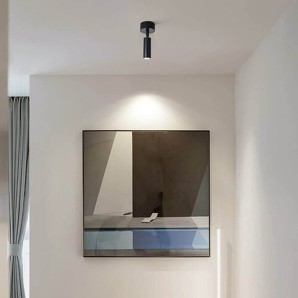 Faretto a LED da soffitto Regolabile, Montaggio a Superficie, Illuminazione Interna, faretti direzionali da 5W 6000K, lampade da Parete orientabili per Soggiorno, Galleria, co,Svart
