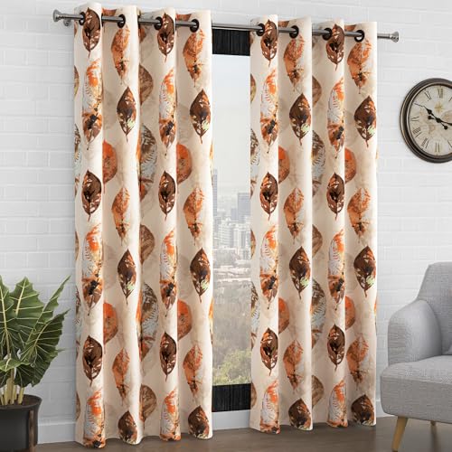 Image of Curtain Door - Raga Plain Curtains 7 Feet Transparent Curtains for Door |Abstract| Beige and Orange | Polyester, Pack of 2