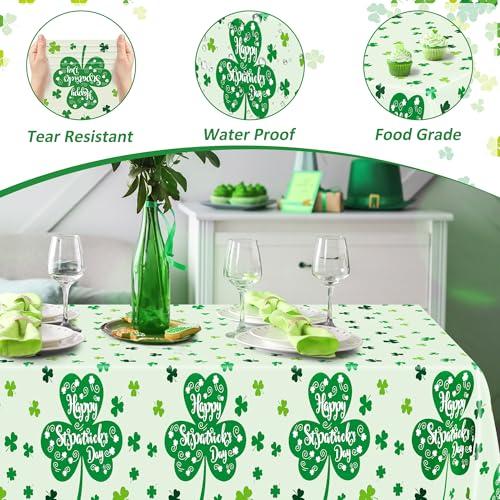Image of QZYL 2 Pcs St Patricks Day Decorations, 108 inch X 54 inch Shamrock Decorations, Plastic Happy St. Patrick's Day Tablecloth, Shamrock Tablecovers, Disposable Rectangle Irish Green Table Cloth for Lucky Party
