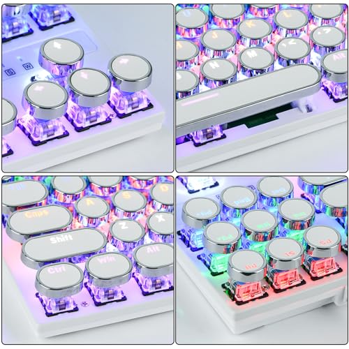 KOLMAX Typewriter Style Mechanical Gaming Keyboard,White Retro Punk Gaming Keyboard with RGB Backlit,87 Keys Blue Switch Wired Cute Keyboard,Retro Punk Round Keycaps for Game Office/Win/Mac/PC