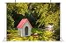 BELECO 1.5x1m Stoff-Hundehütte für den Garten im Freien, Hintergrund für Fotografie, Hundehütte aus Holz mit rotem Dach, grünem Gras, Wiese, Bäumen, Hintergrund für Geburtstagsparty-Dekorationen